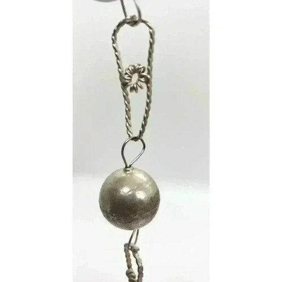Vintage silver wedding necklace Mexican traditional Long Ball Bead Chain - Picture 4 of 7